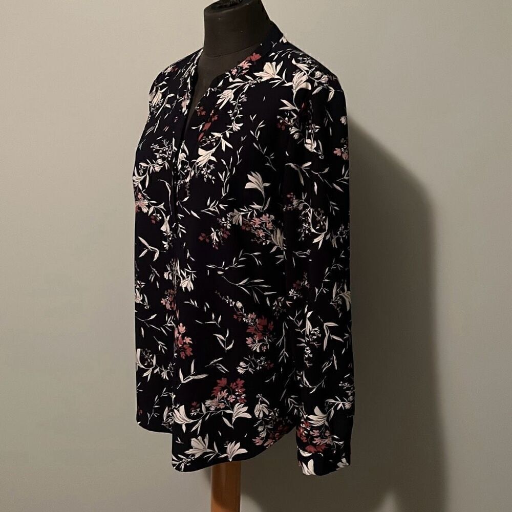 Hilary Radley Women's Black Floral Long Sleeve Split Neck Blouse - Picture 3 of 8